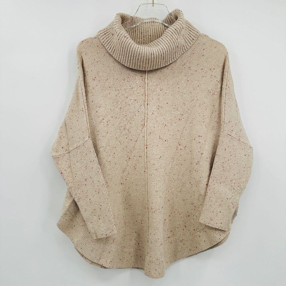 LOFT Size Small Cream Speckled Dolman Sleeve Cowl Neck Oversized Sweater